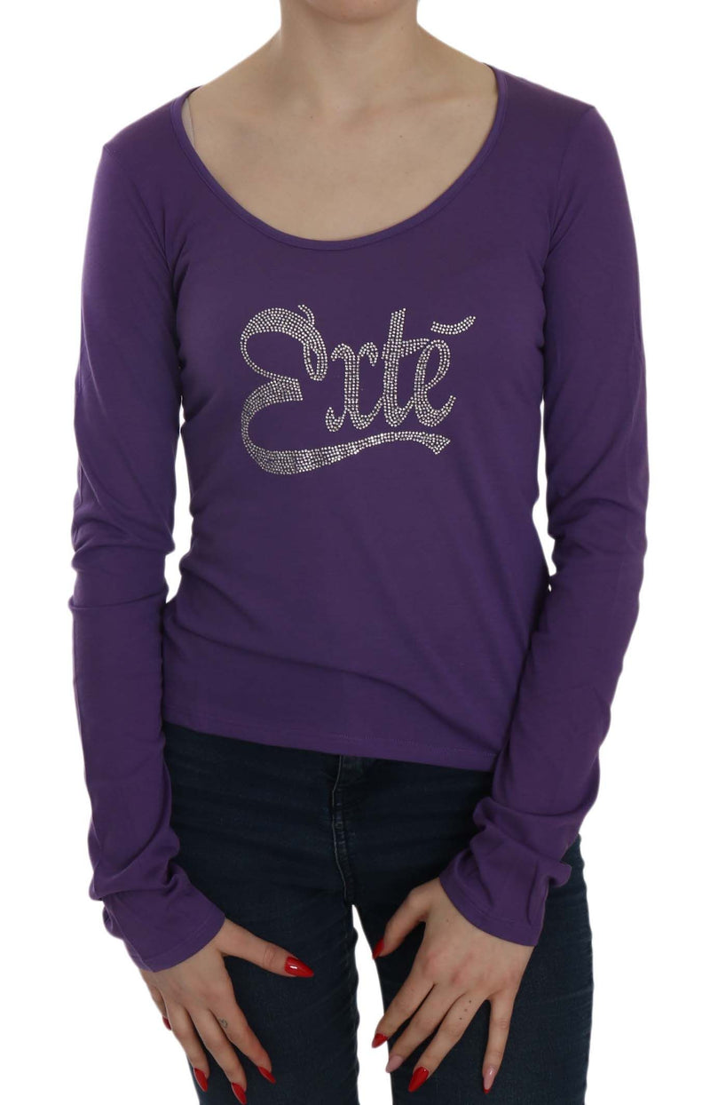 Exte Purple Crystal Embellished Long Sleeve Casual Women's Top