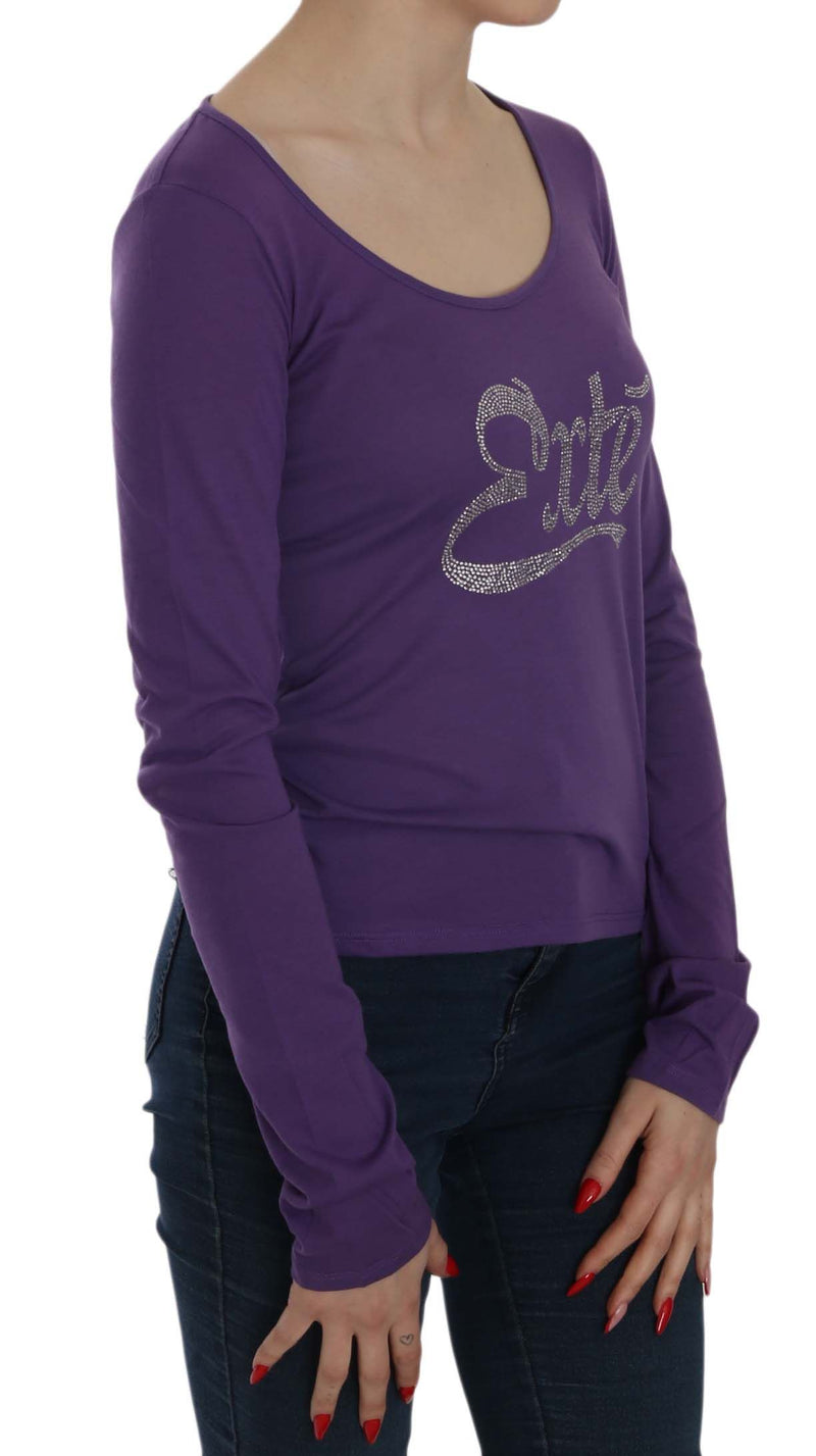 Exte Purple Crystal Embellished Long Sleeve Casual Women's Top