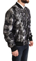 Dolce & Gabbana Elegant Black Bomber Jacket with Silver Men's Details