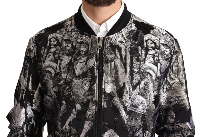 Dolce & Gabbana Elegant Black Bomber Jacket with Silver Men's Details