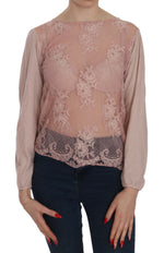 PINK MEMORIES Pink Lace See Through Long Sleeve Women's Blouse