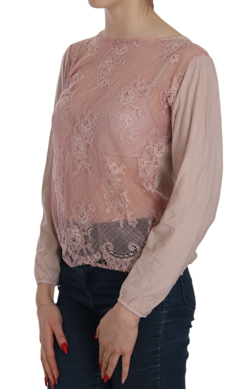 PINK MEMORIES Pink Lace See Through Long Sleeve Women's Blouse