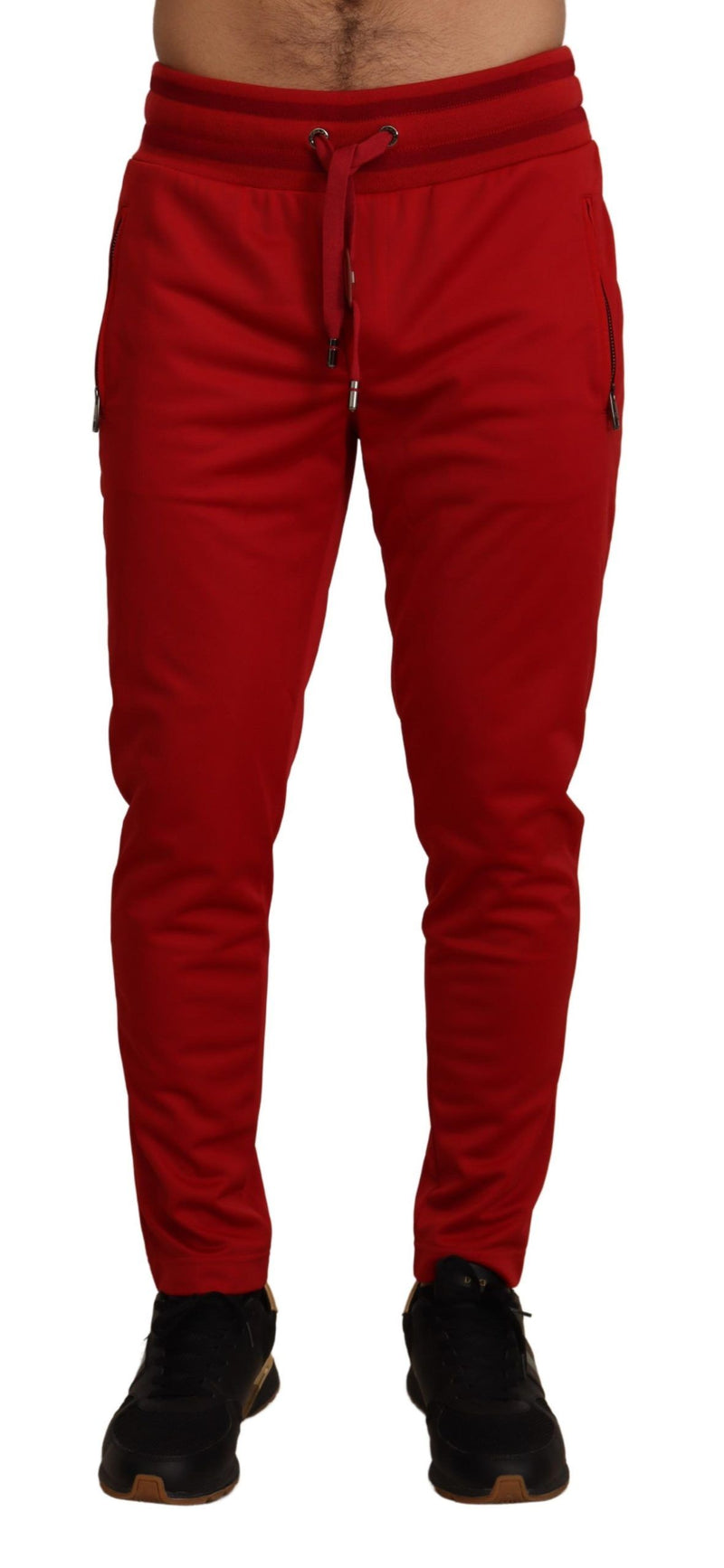 Dolce & Gabbana Red Polyester Logo Plaque Men's Sweatpants