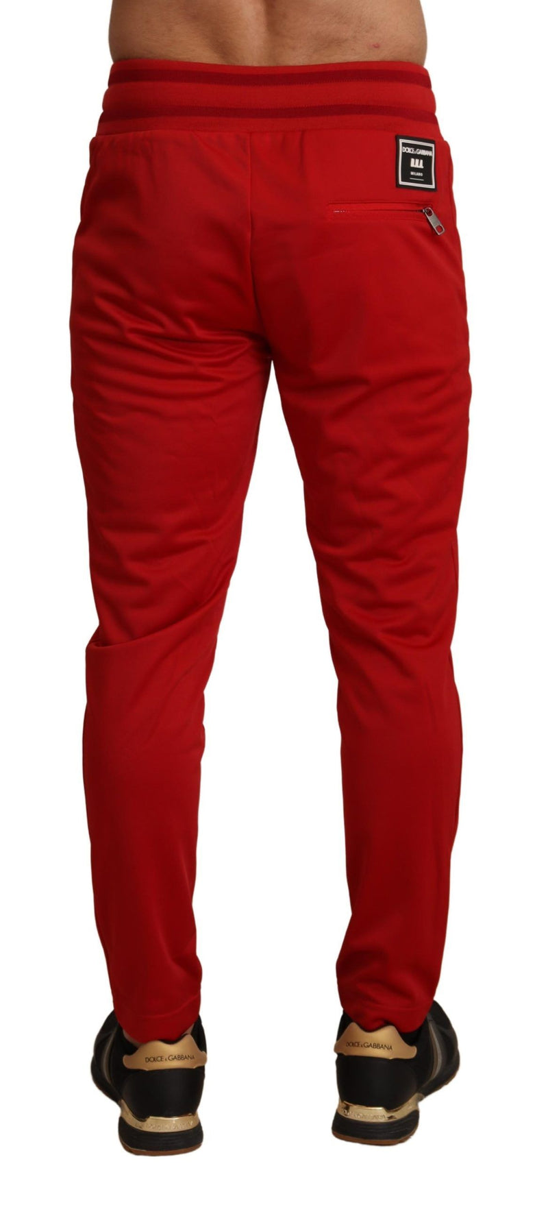 Dolce & Gabbana Red Polyester Logo Plaque Men's Sweatpants