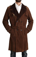 Dolce & Gabbana Brown Leather Long Trench Coat Men Men's Jacket