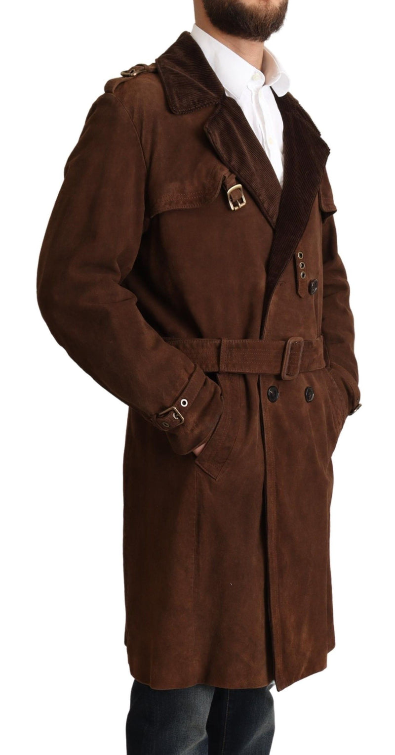Dolce & Gabbana Brown Leather Long Trench Coat Men Men's Jacket
