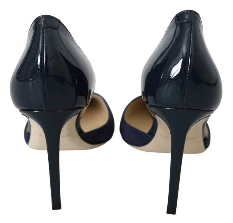 Jimmy Choo Navy Blue Leather Darylin 85 Pumps Women's Shoes