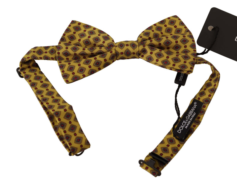 Dolce & Gabbana Yellow Patterned Silk Adjustable Neck Papillon Bow Men's Tie