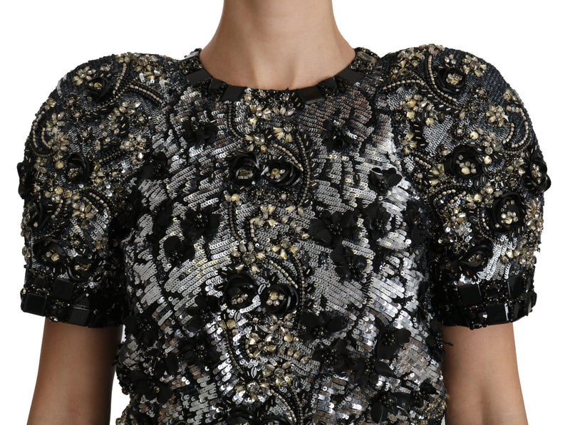 Dolce & Gabbana Black Sequined Crystal Embellished Top Women's Blouse