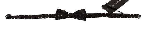 Dolce & Gabbana Black White Polka Dot Silk Adjustable Neck Papillon Bow Men's Tie