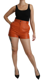 Dolce & Gabbana Chic Orange Leather High Waist Hot Women's Pants