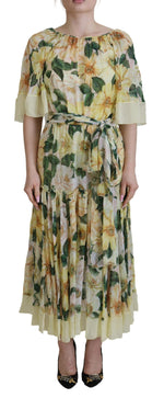 Dolce & Gabbana Floral Silk Pleated Maxi Women's Dress