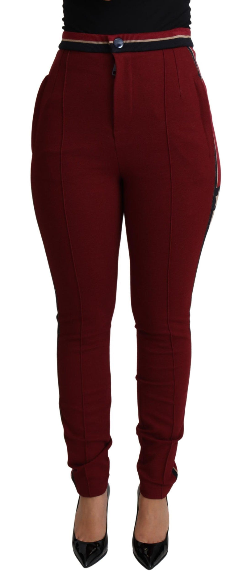 Dolce & Gabbana High-Waist Embroidered Red Skinny Women's Trousers