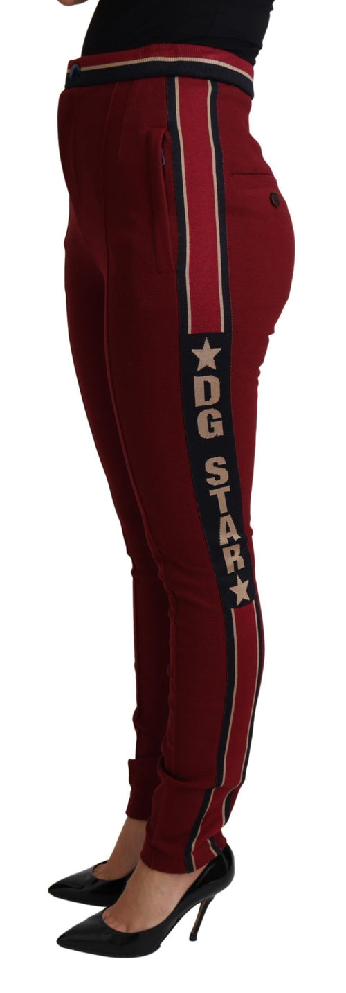Dolce & Gabbana High-Waist Embroidered Red Skinny Women's Trousers