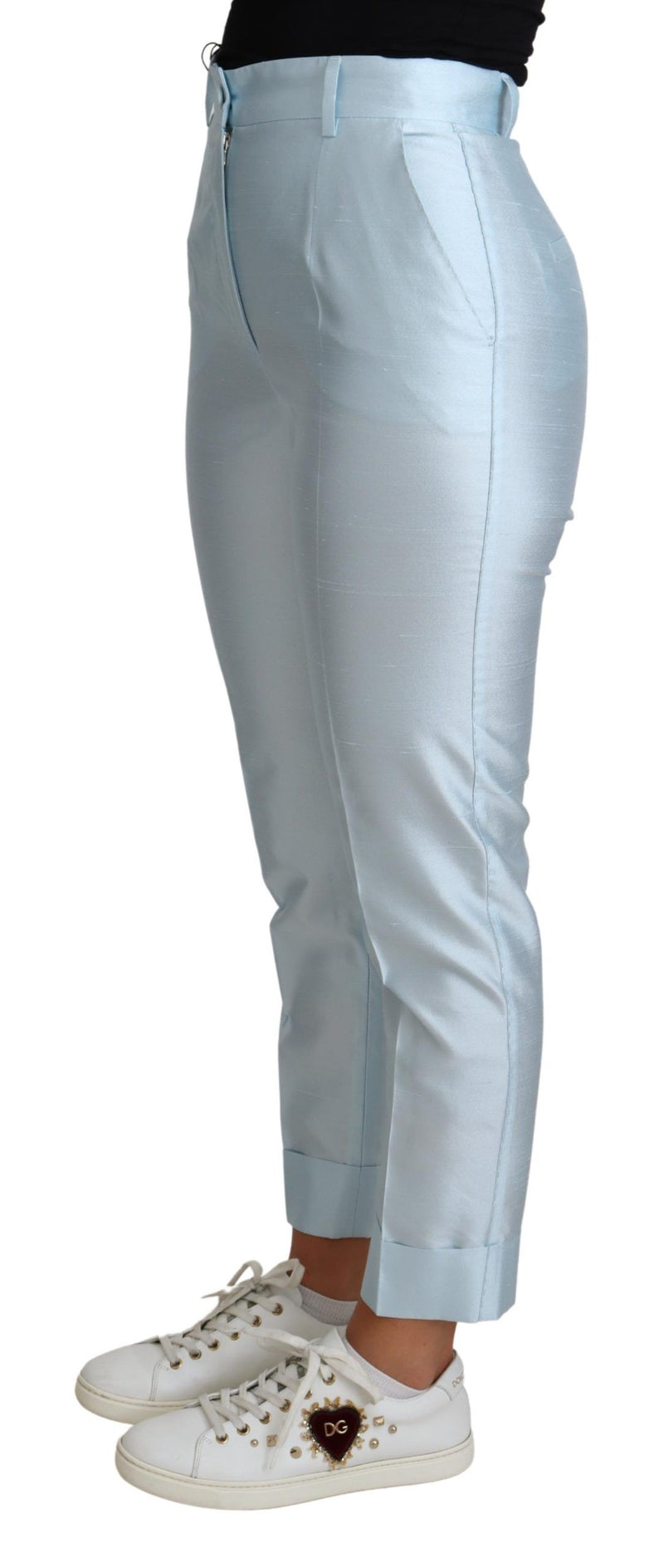 Dolce & Gabbana Light Blue Silk Cropped Tapered Trouser Women's Pants