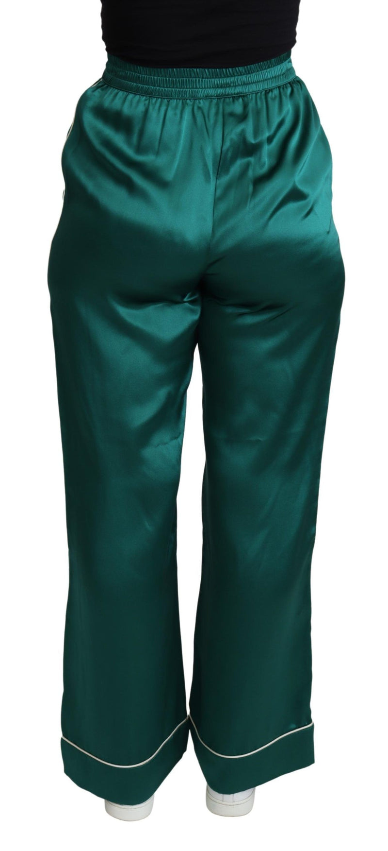 Dolce & Gabbana Green High Waist Pajama Trouser Silk Women's Pant