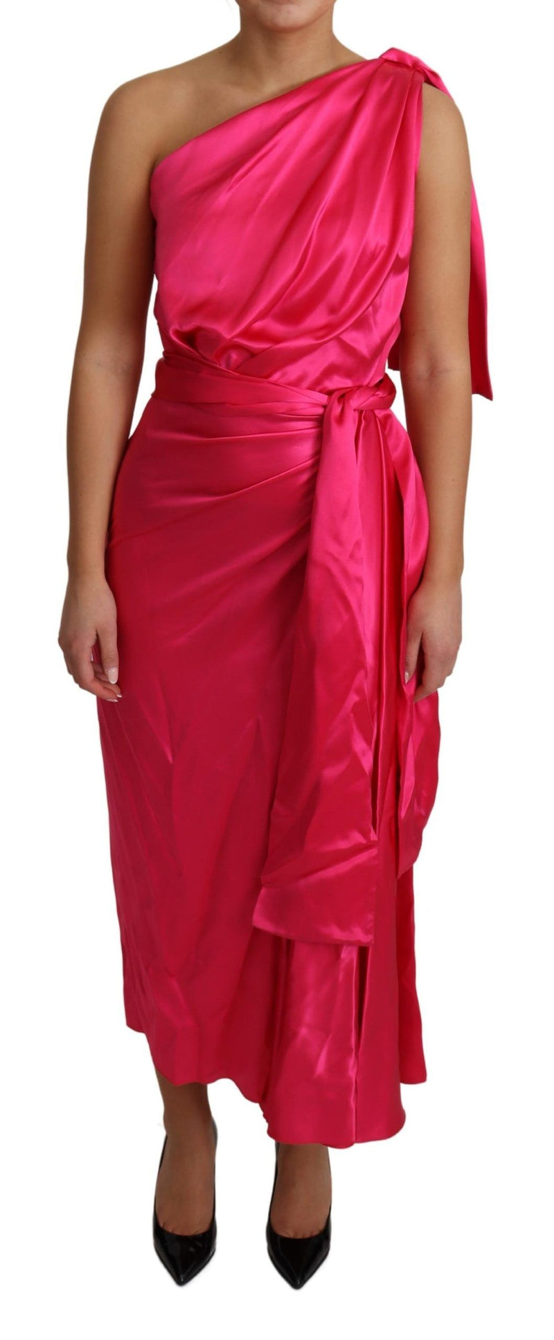 Dolce & Gabbana Women's Pink Fitted Cut One Shoulder Midi Women's Dress