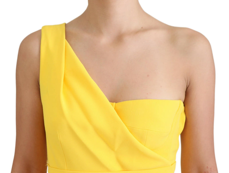 Dolce & Gabbana Yellow One Shoulder Side Slit Midi Women's Dress