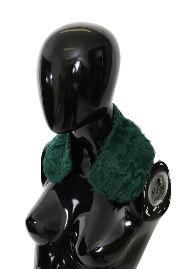 Dolce & Gabbana Green Fur Shoulder Collar Wrap Lambskin Women's Scarf
