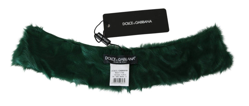 Dolce & Gabbana Green Fur Neck Collar Wrap Lambskin Women's Scarf