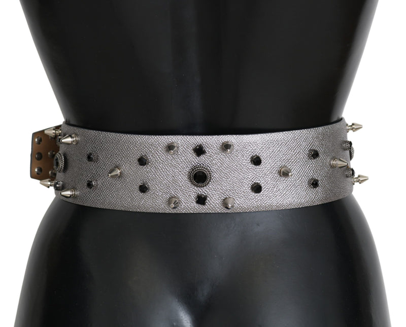 Dolce & Gabbana Stunning Silver Leather Crystal-Studded Women's Belt