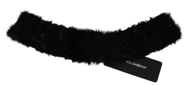 Dolce & Gabbana Black Fur Neck Collar Wrap Lambskin Women's Scarf