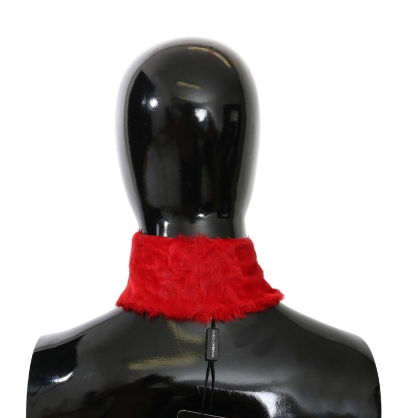 Dolce & Gabbana Red Fur Neck Collar Wrap Lambskin Women's Scarf