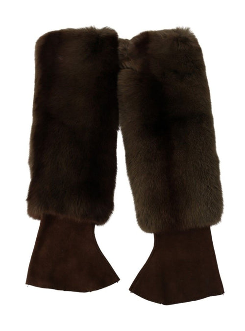 Dolce & Gabbana Elegant Brown Fur &amp; Leather Elbow-Length Women's Gloves