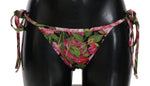 Dolce & Gabbana Black Pink Rose Print Bottom Bikini Women's Beachwear