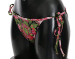 Dolce & Gabbana Black Pink Rose Print Bottom Bikini Women's Beachwear