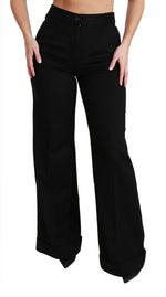 Dolce & Gabbana Black Wide Leg Flared Trouser Cashmere Women's Pants