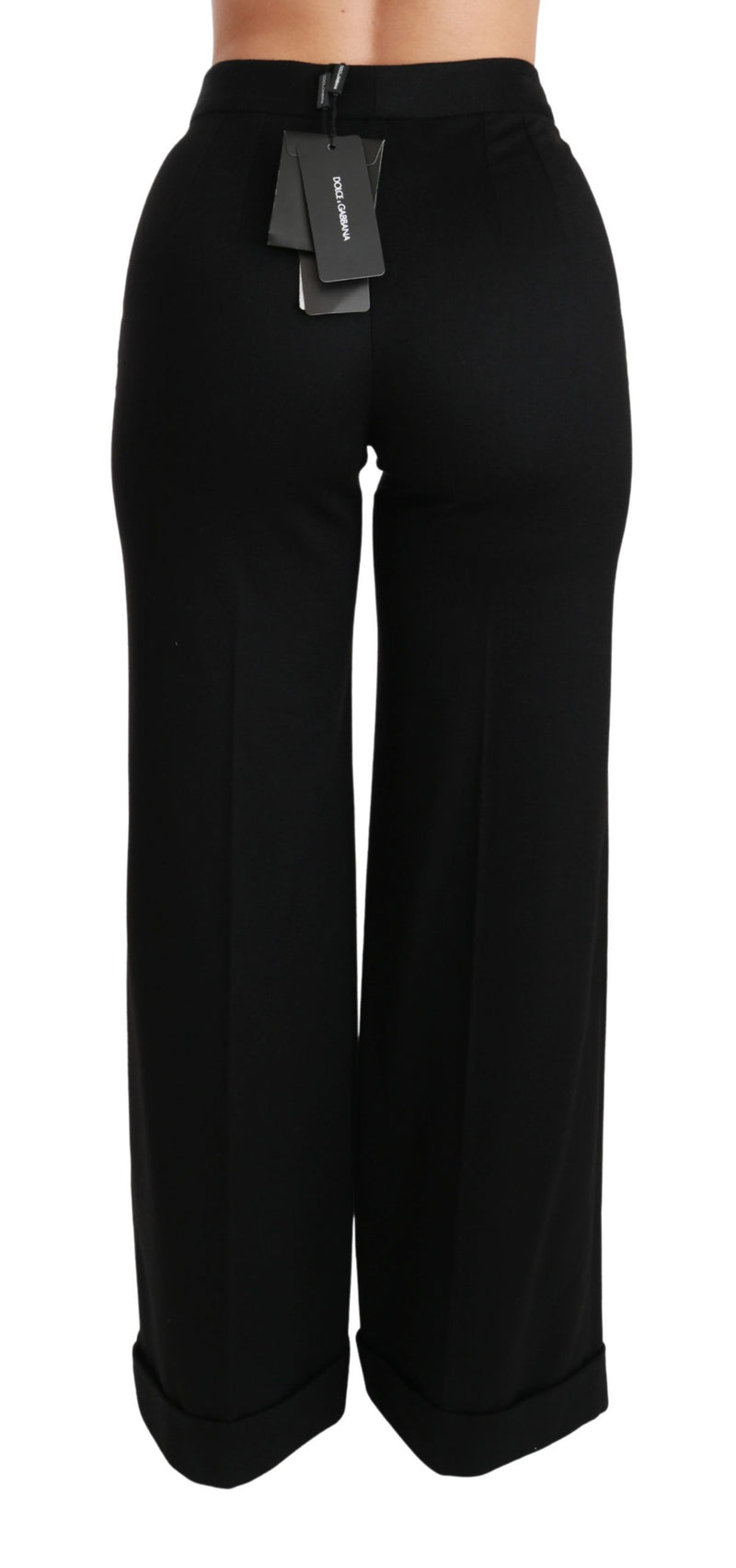 Dolce & Gabbana Black Wide Leg Flared Trouser Cashmere Women's Pants
