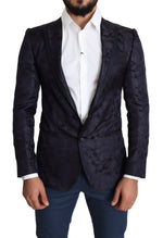 Dolce & Gabbana Blue Floral Jacquard Silk Coat MARTINI Men's Blazer