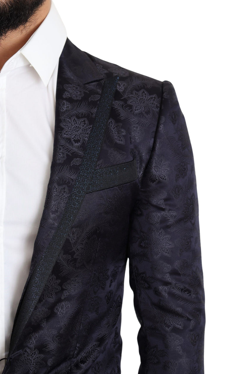 Dolce & Gabbana Blue Floral Jacquard Silk Coat MARTINI Men's Blazer