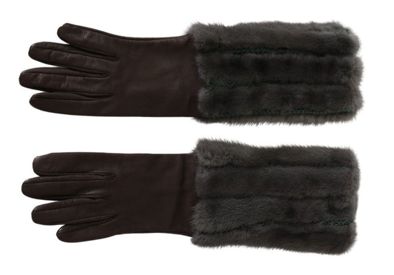 Dolce & Gabbana Brown Mid Arm Length Leather Fur Women's Gloves