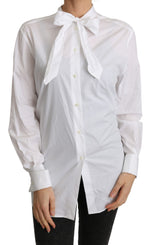 Dolce & Gabbana Cotton White Scarf Neck Shirt Blouse Women's Top