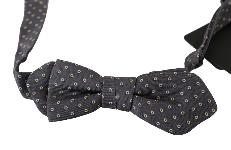 Dolce & Gabbana Elegant Silk Gray Circle Pattern Bow Men's Tie