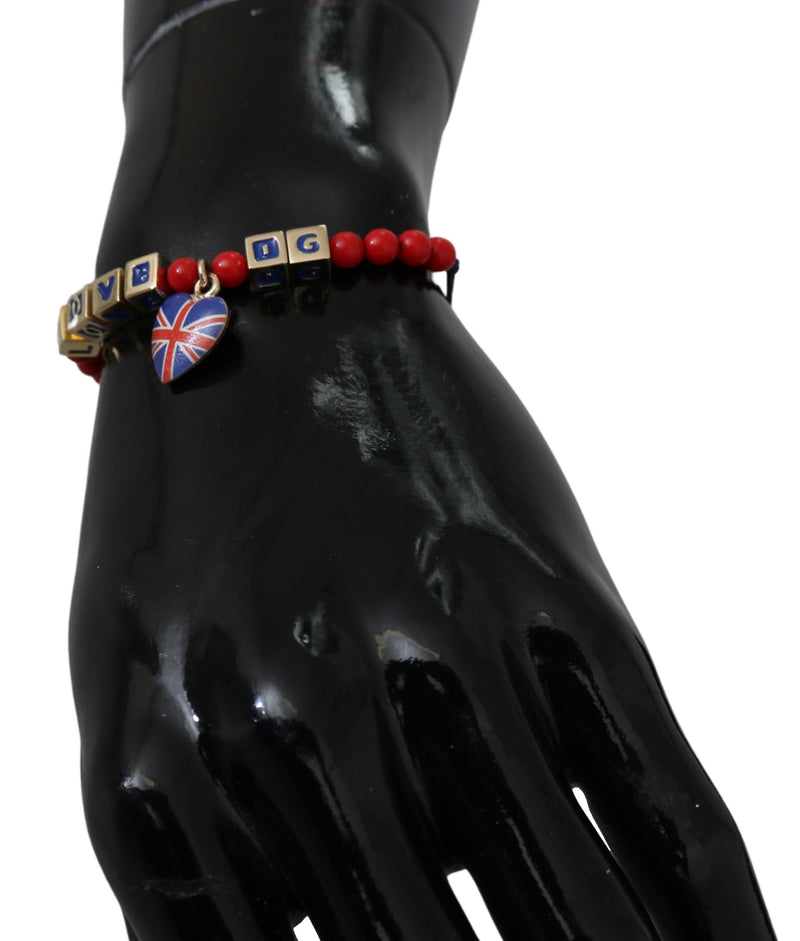 Dolce & Gabbana Red Blue Beaded DG LOVES LONDON Flag Branded Women's Bracelet