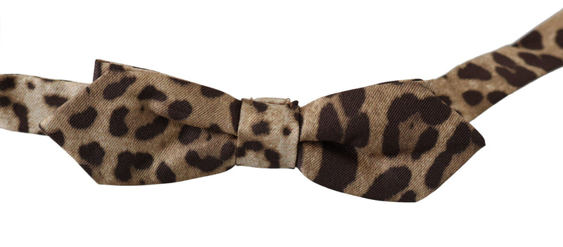 Dolce & Gabbana Brown Leopard Silk Adjustable Neck Papillon Men Bow Men's Tie