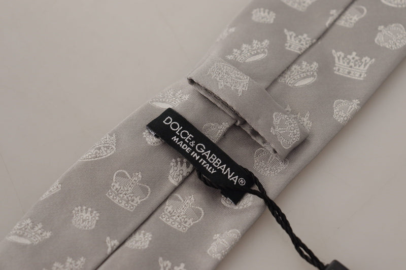 Dolce & Gabbana Elegant Silk Gray Crown Print Bow Men's Tie