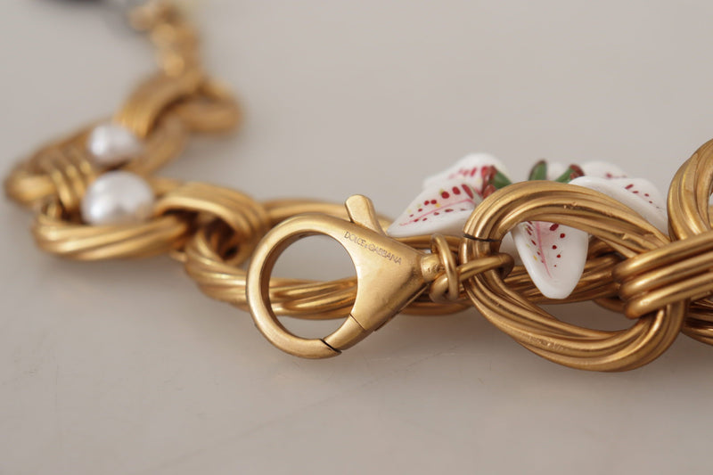Dolce & Gabbana Elegant Gold Lilly Flower Pendant Women's Necklace