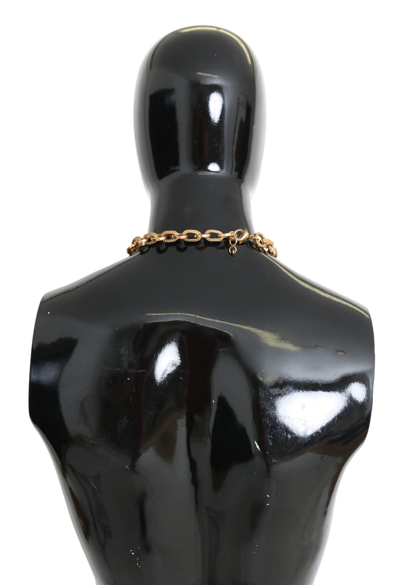 Dolce & Gabbana Gold Brass Chain Crystal Sunlower Pendants Women's Necklace