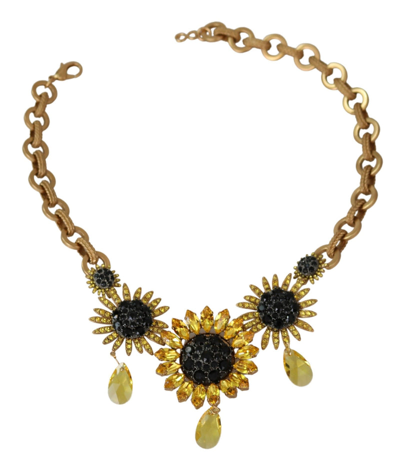 Dolce & Gabbana Elegant Gold Floral Crystal Statement Women's Necklace