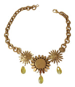 Dolce & Gabbana Gold Brass Chain Crystal Sunlower Pendants Women's Necklace
