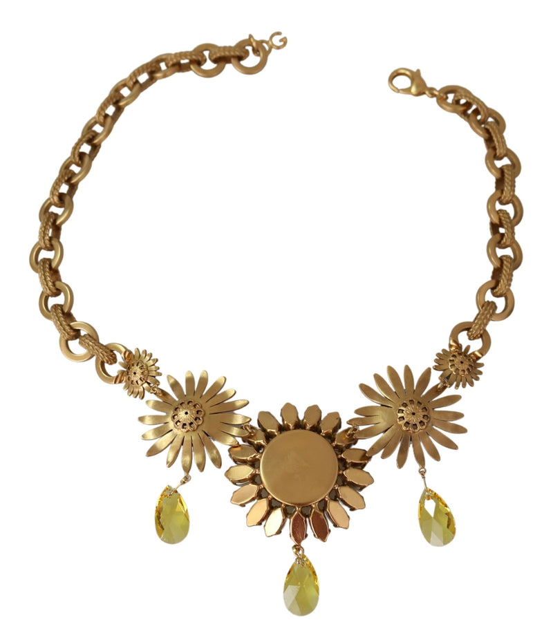 Dolce & Gabbana Elegant Gold Floral Crystal Statement Women's Necklace