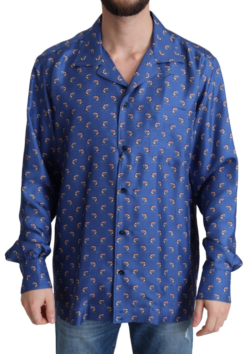 Dolce & Gabbana Silk Beach Chair Print Casual Men's Shirt