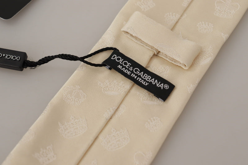 Dolce & Gabbana White Crown Print Silk Adjustable Accessory Men's Tie