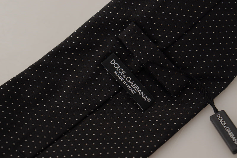 Dolce & Gabbana Black White Polka dots Silk Adjustable Men's Tie
