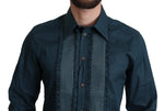 Dolce & Gabbana Elegant Blue Ruffled Tuxedo Men's Shirt