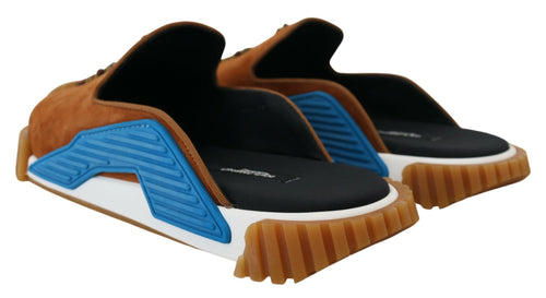 Dolce & Gabbana Beige Suede Crystal Slides Sandals Flats NS1 Men's Shoes